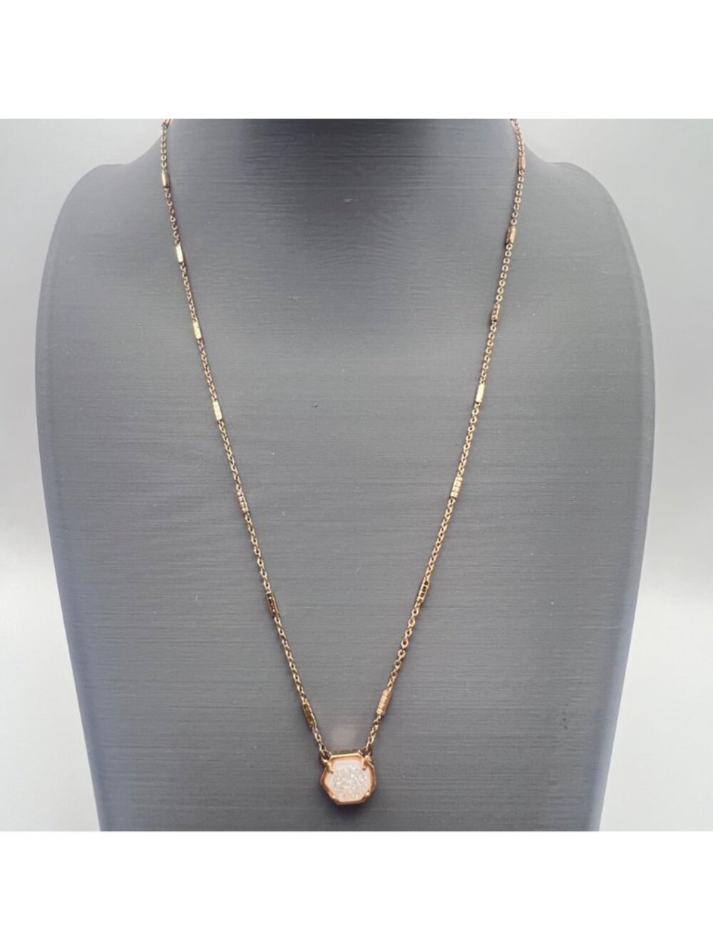 Kendra Scott Iridescent Drusy Necklace Rose Gold Tone 16" + 2" Druzy LOOK READ - Picture 12 of 13